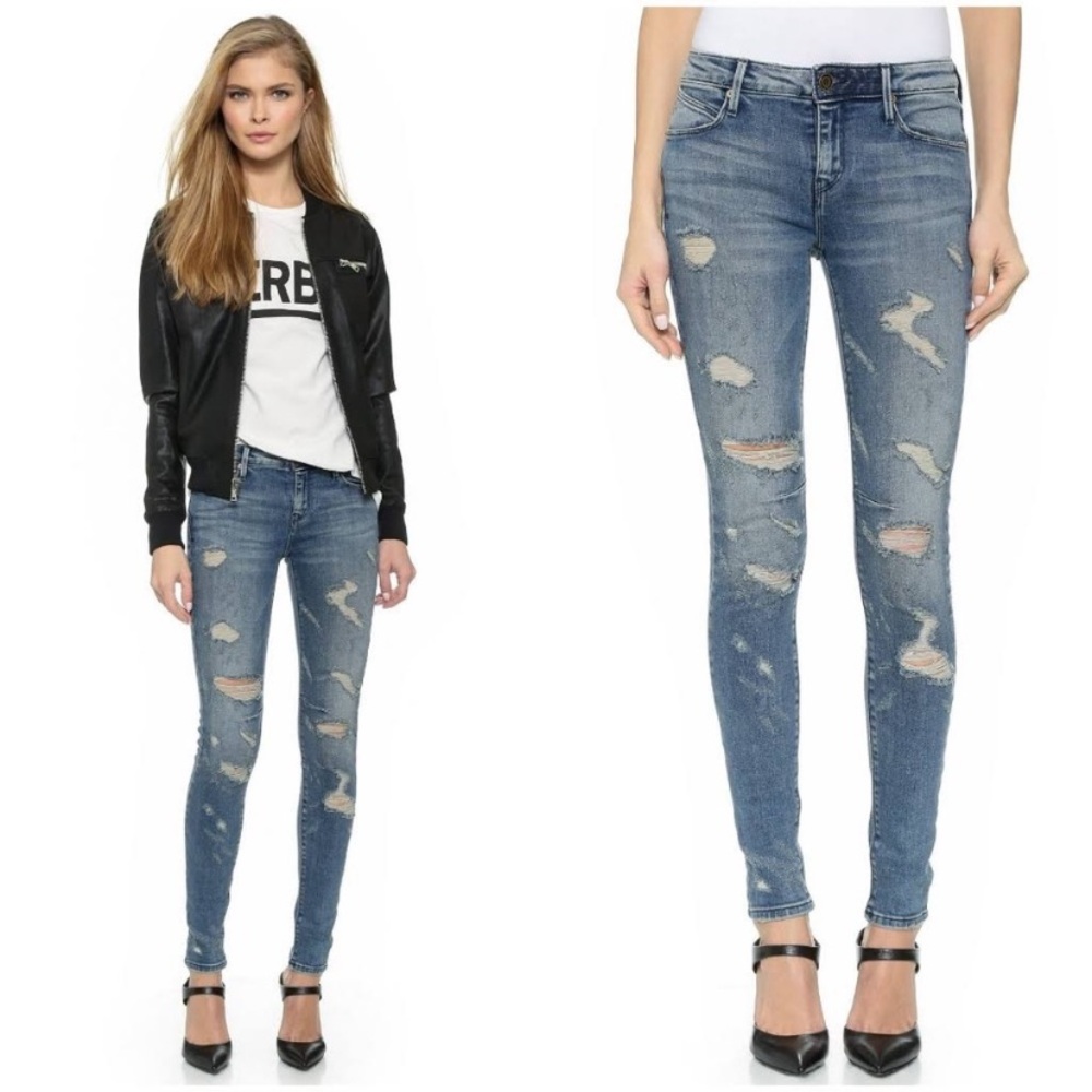 RTA distressed mid rise super skinny jeans 26
